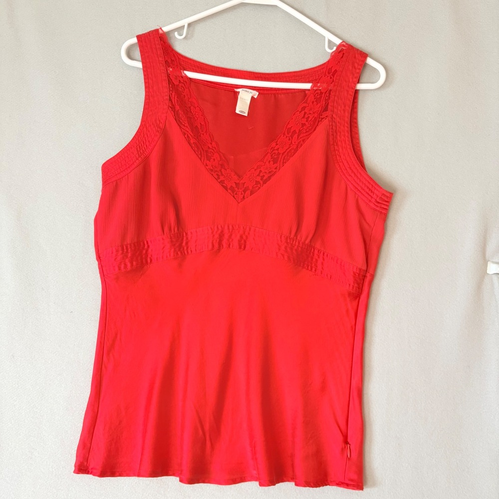 Old Navy Perfect Fit Red 100% Silk Lace V-Neck Tank Top Cami Vintage Y2K Large